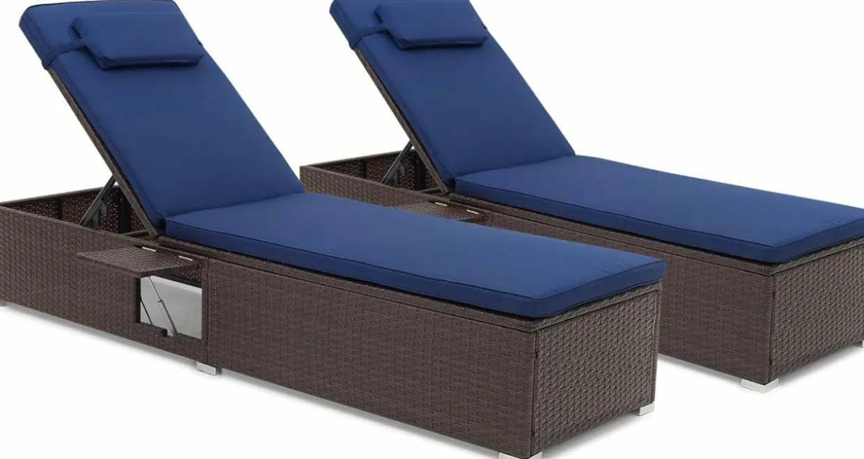 Tangkula Patio Chaise Lounge, Outdoor PE Rattan Lounge Chair w/ 6-Level Backrest