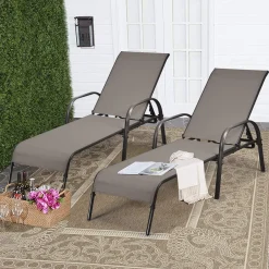 Tangkula Patio Chaise Lounge, Recliner Outdoor Lounger Chair w/Adjustable Backrest, Reclining Chair w/Heavy Duty Steel Frame