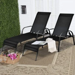 Tangkula Patio Chaise Lounge, Recliner Outdoor Lounger Chair w/Adjustable Backrest, Reclining Chair w/Heavy Duty Steel Frame
