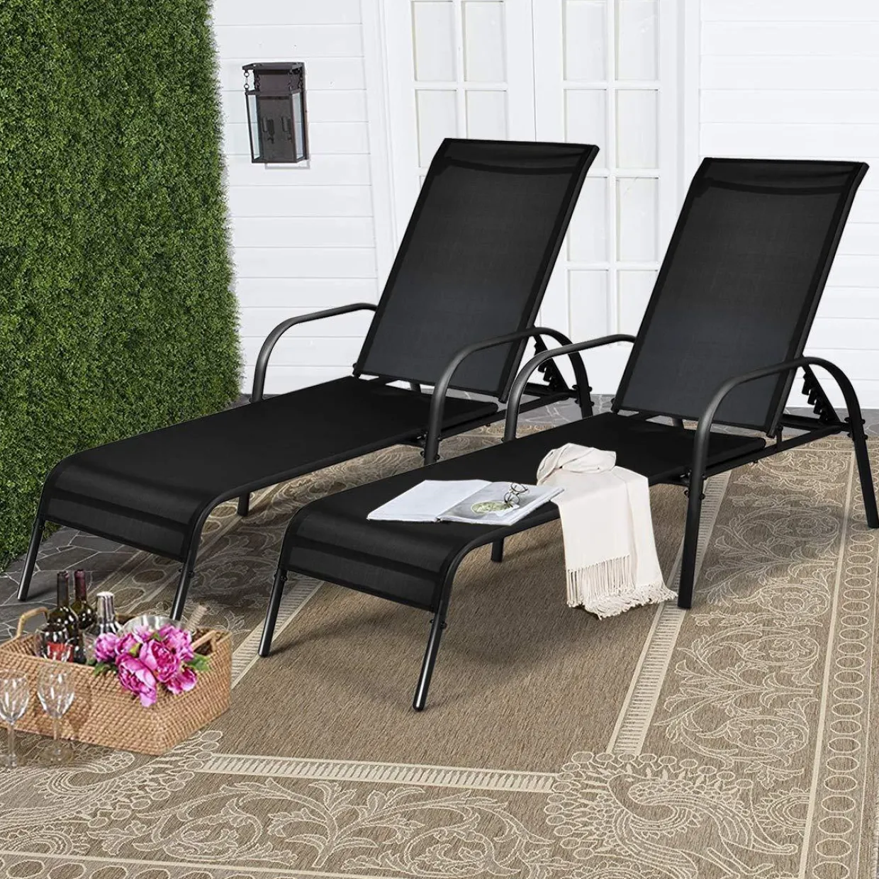 Tangkula Patio Chaise Lounge, Recliner Outdoor Lounger Chair w/Adjustable Backrest, Reclining Chair w/Heavy Duty Steel Frame
