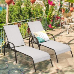 Tangkula Patio Chaise Lounge, Recliner Outdoor Lounger Chair w/Adjustable Backrest, Reclining Chair w/Heavy Duty Steel Frame