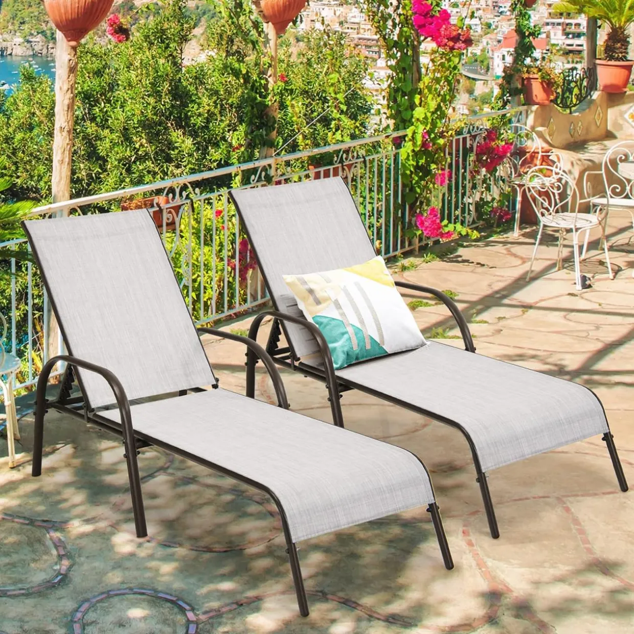 Tangkula Patio Chaise Lounge, Recliner Outdoor Lounger Chair w/Adjustable Backrest, Reclining Chair w/Heavy Duty Steel Frame
