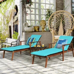Tangkula Patio Chaise Lounge Sets, Outdoor Acacia Wood Chaise Lounger Chair