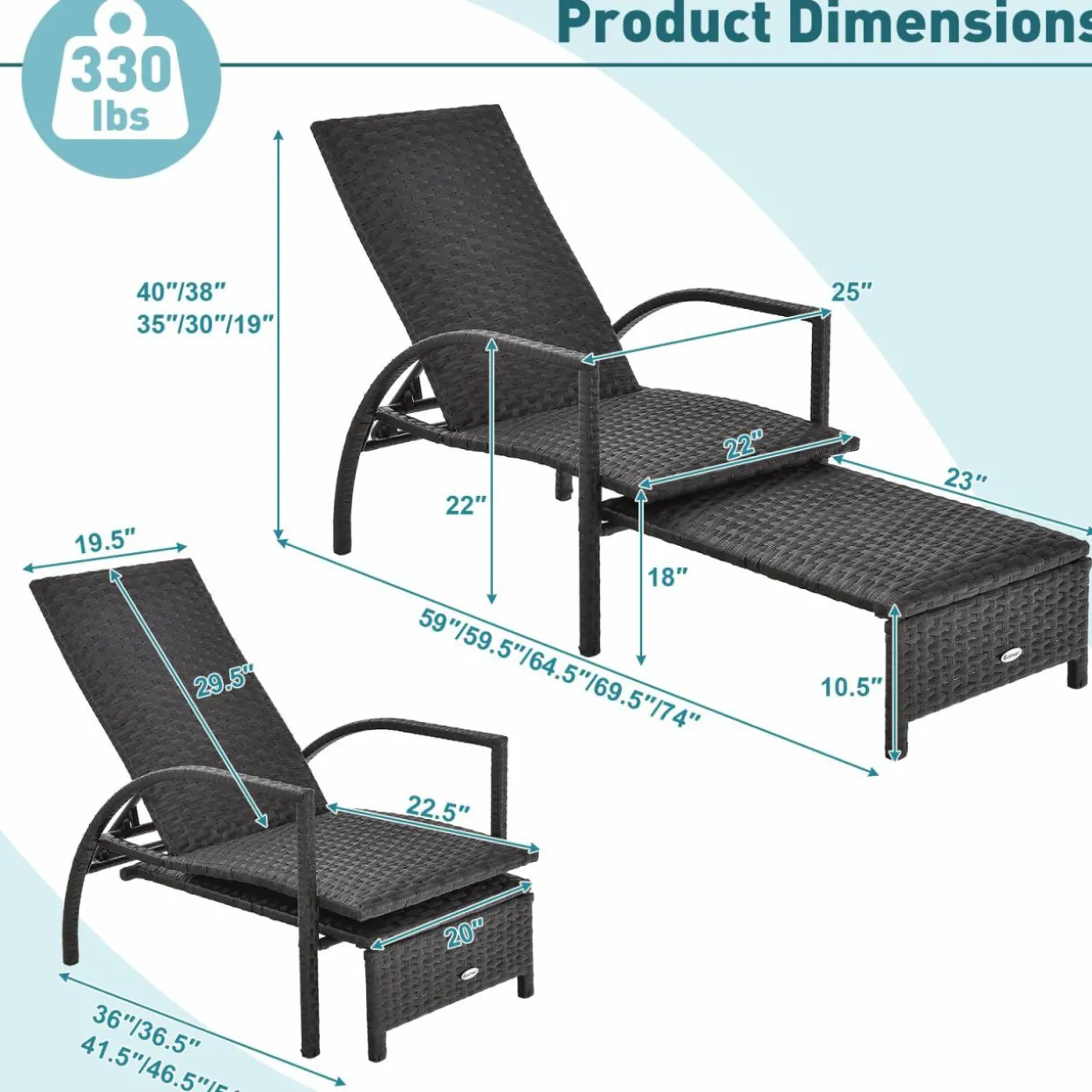 Tangkula Patio Chaise Lounge, Outdoor Rattan Lounge Chair with Retractable Ottoman