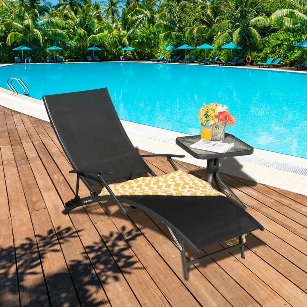 Tangkula Patio Chaise Lounge Set of 2, Outdoor Foldable and Stackable Chaise Lounge Chairs