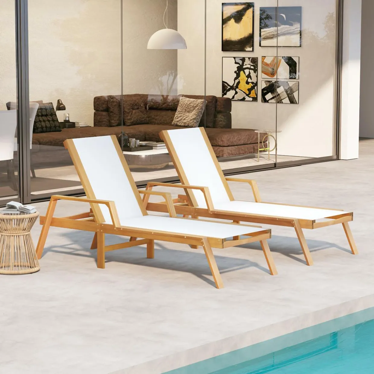 Tangkula Patio Chaise Lounge Chair, 5 Position Adjustable Acacia Wood Patio Lounger