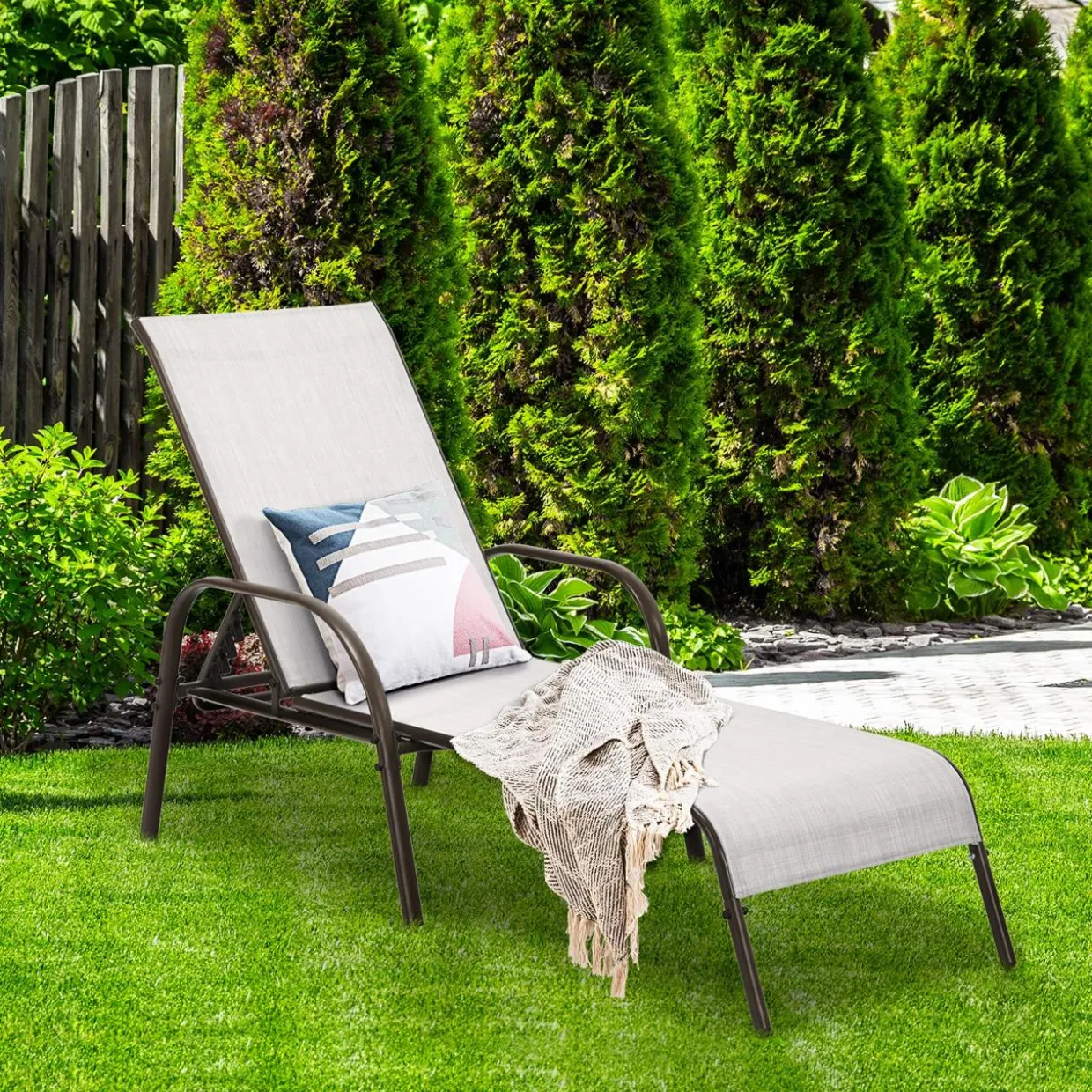 Tangkula Patio Chaise Lounge, Recliner Outdoor Lounger Chair w/Adjustable Backrest, Reclining Chair w/Heavy Duty Steel Frame