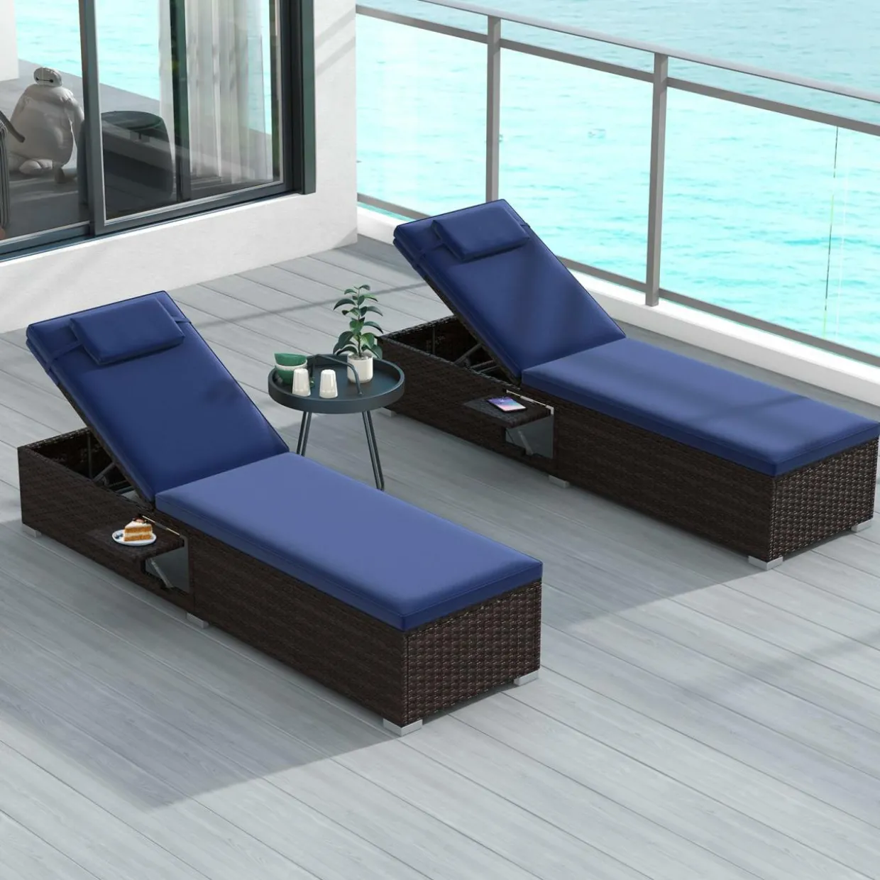 Tangkula Patio Chaise Lounge, Outdoor PE Rattan Lounge Chair w/ 6-Level Backrest