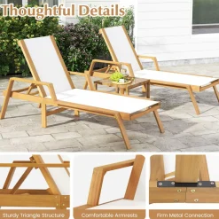 Tangkula Patio Chaise Lounge Chair, 5 Position Adjustable Acacia Wood Patio Lounger