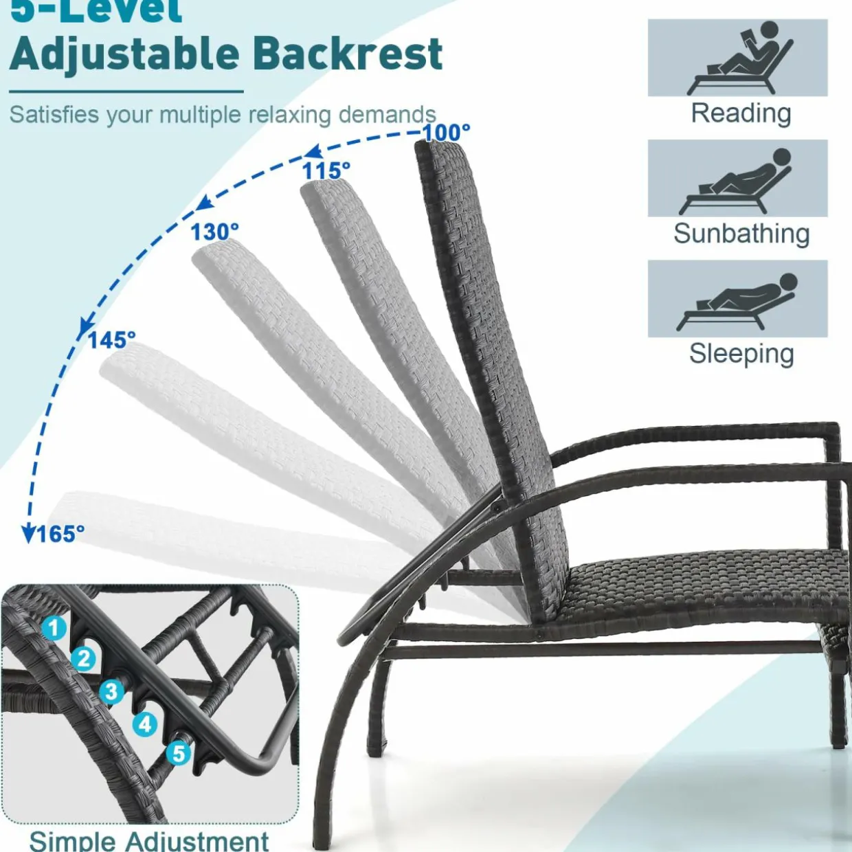 Tangkula Patio Chaise Lounge, Outdoor Rattan Lounge Chair with Retractable Ottoman