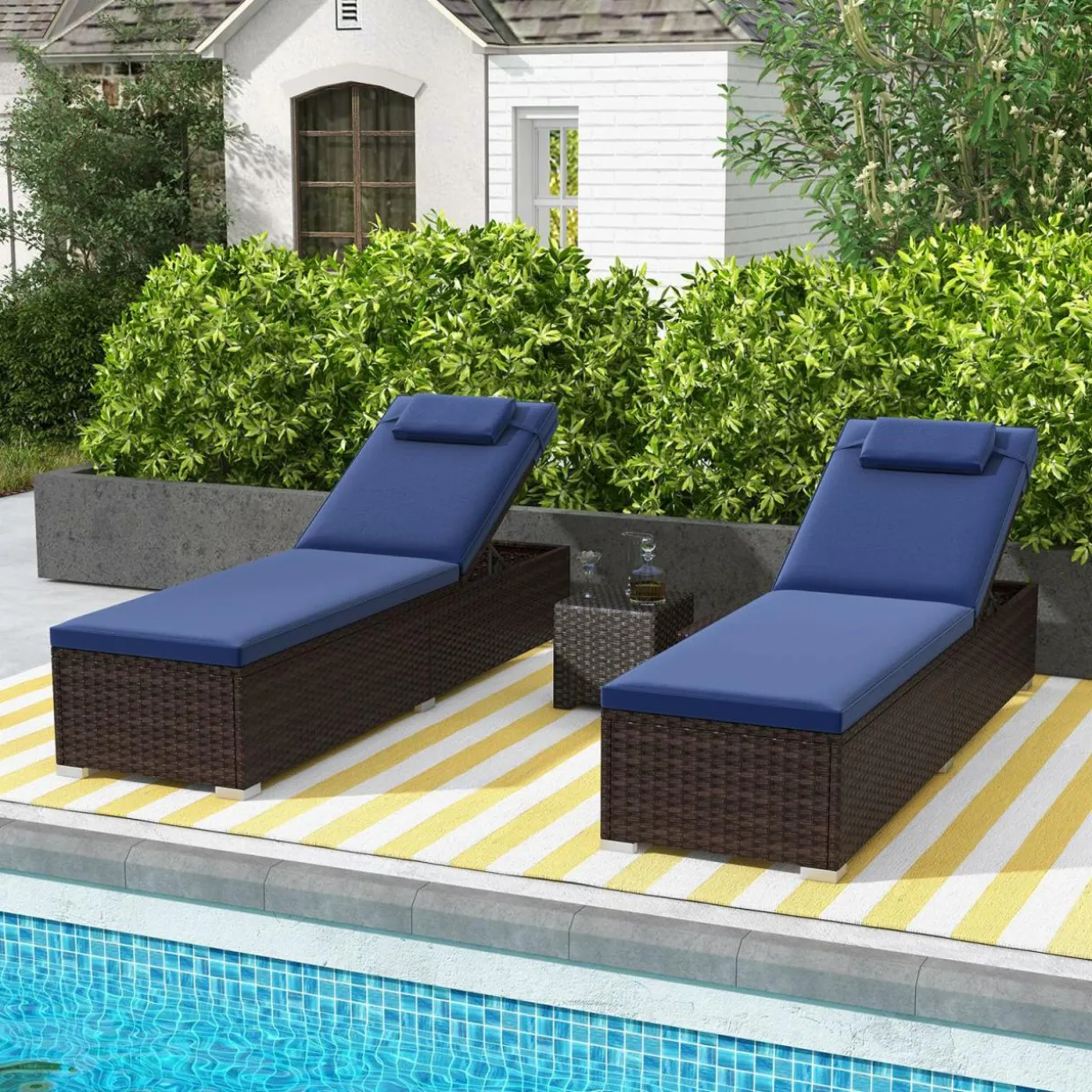Tangkula Patio Chaise Lounge, Outdoor PE Rattan Lounge Chair w/ 6-Level Backrest