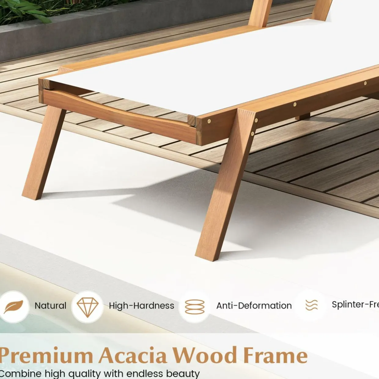 Tangkula Patio Chaise Lounge Chair, 5 Position Adjustable Acacia Wood Patio Lounger