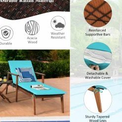 Tangkula Patio Chaise Lounge Sets, Outdoor Acacia Wood Chaise Lounger Chair