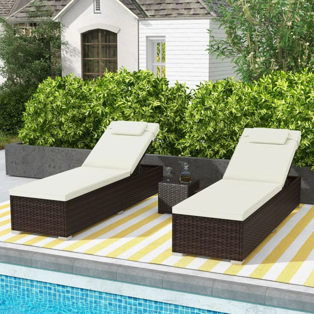 Tangkula Patio Chaise Lounge, Outdoor PE Rattan Lounge Chair w/ 6-Level Backrest