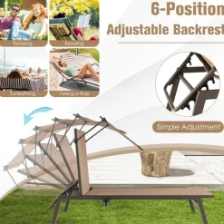 Tangkula Patio Chaise Lounge Chair, Outdoor Recliner with Adjustable Canopy & Cup Holder