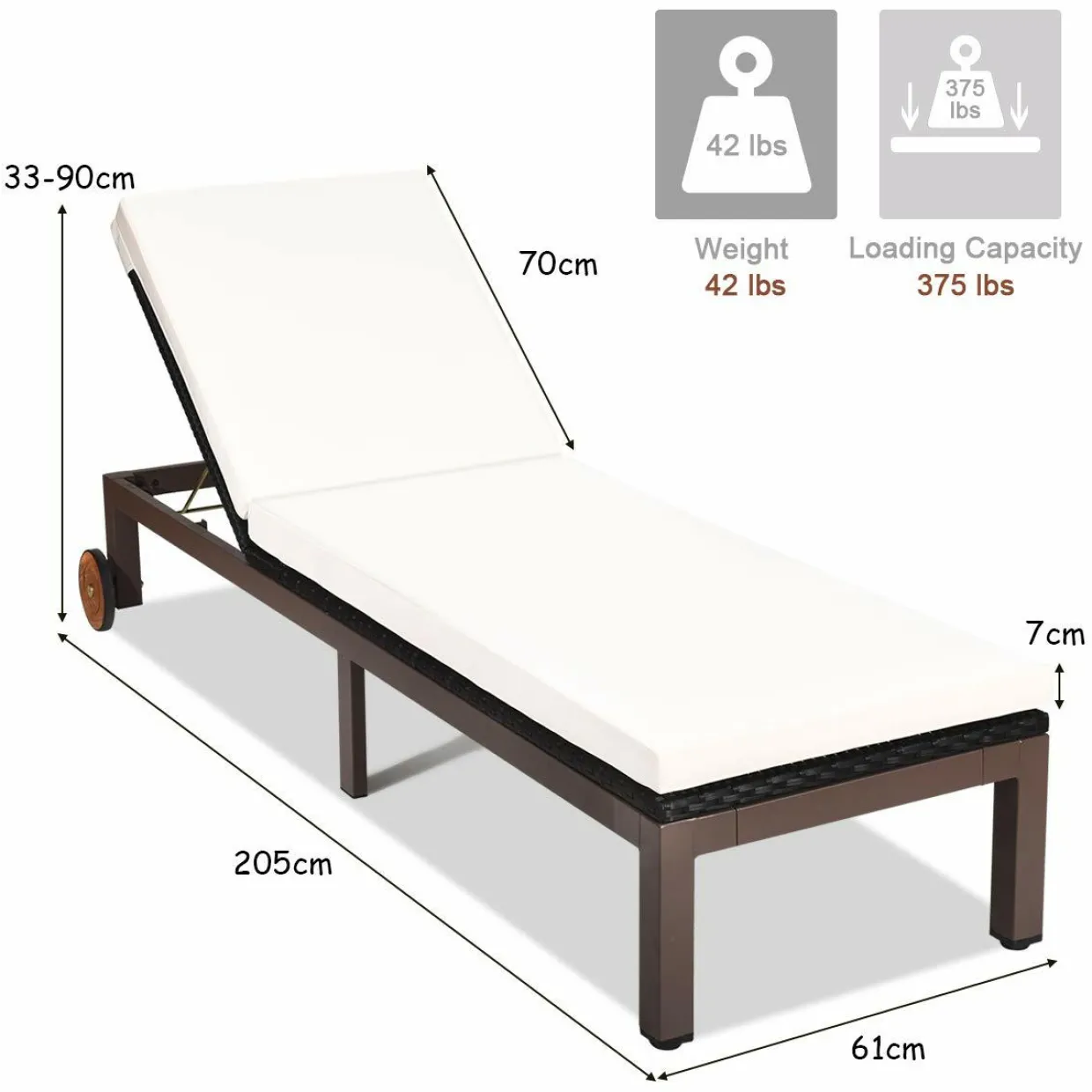 Tangkula Patio Chaise Lounge Chair, Outdoor Rattan Lounger Recliner Chair with Wheels