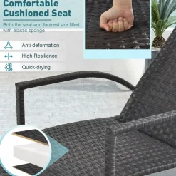 Tangkula Patio Chaise Lounge, Outdoor Rattan Lounge Chair with Retractable Ottoman