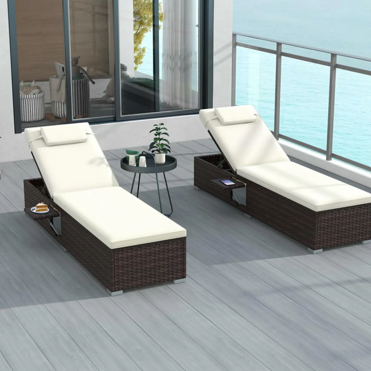 Tangkula Patio Chaise Lounge, Outdoor PE Rattan Lounge Chair w/ 6-Level Backrest