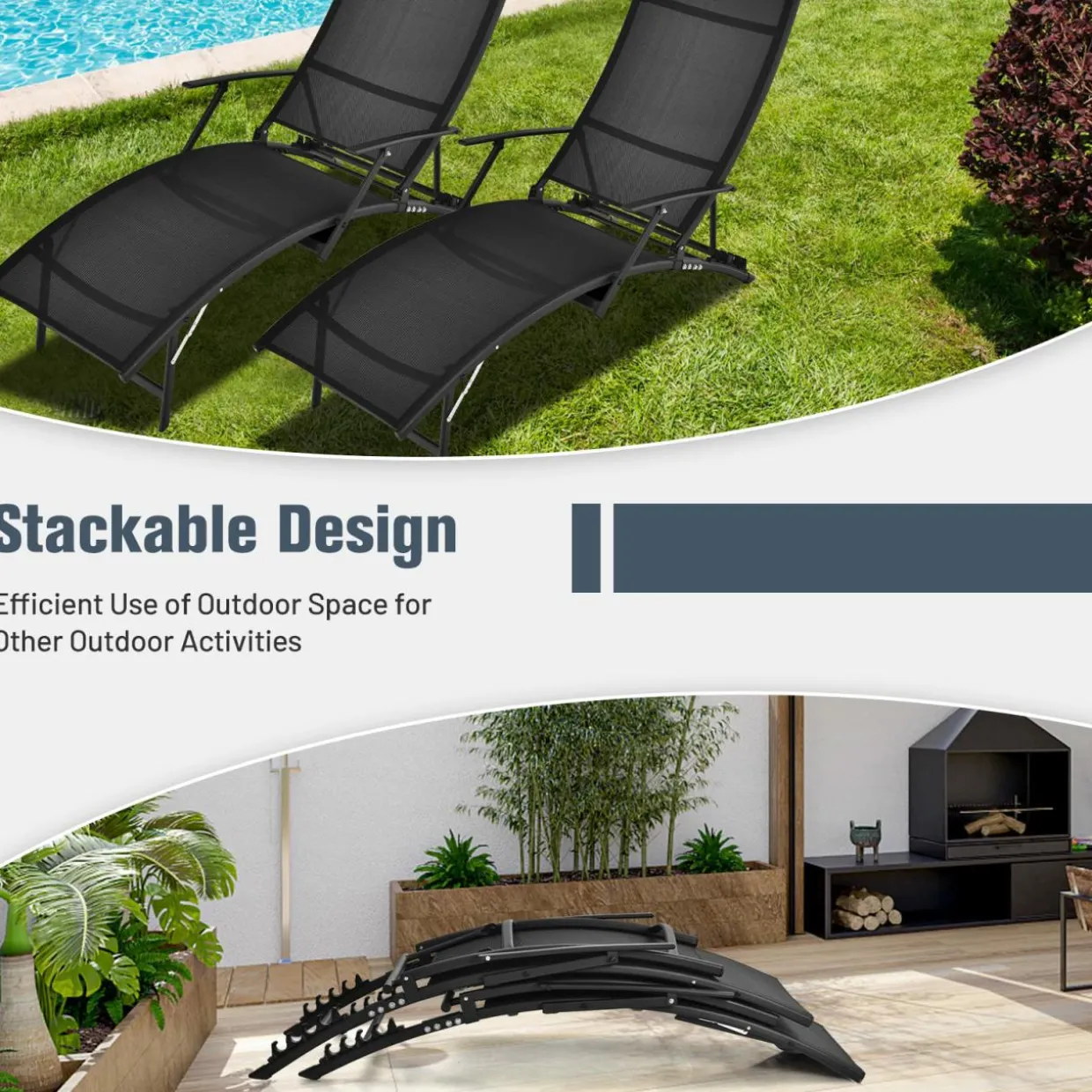 Tangkula Patio Chaise Lounge Set of 2, Outdoor Foldable and Stackable Chaise Lounge Chairs