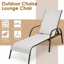 Tangkula Patio Chaise Lounge, Recliner Outdoor Lounger Chair w/Adjustable Backrest, Reclining Chair w/Heavy Duty Steel Frame