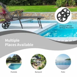 Tangkula Patio Chaise Lounge W/Wheels, Outdoor Folding Padded Lounge Chair W/ 7-Position Backrest, Removable Headrest