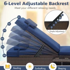 Tangkula Patio Chaise Lounge, Outdoor PE Rattan Lounge Chair w/ 6-Level Backrest