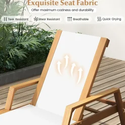 Tangkula Patio Chaise Lounge Chair, 5 Position Adjustable Acacia Wood Patio Lounger