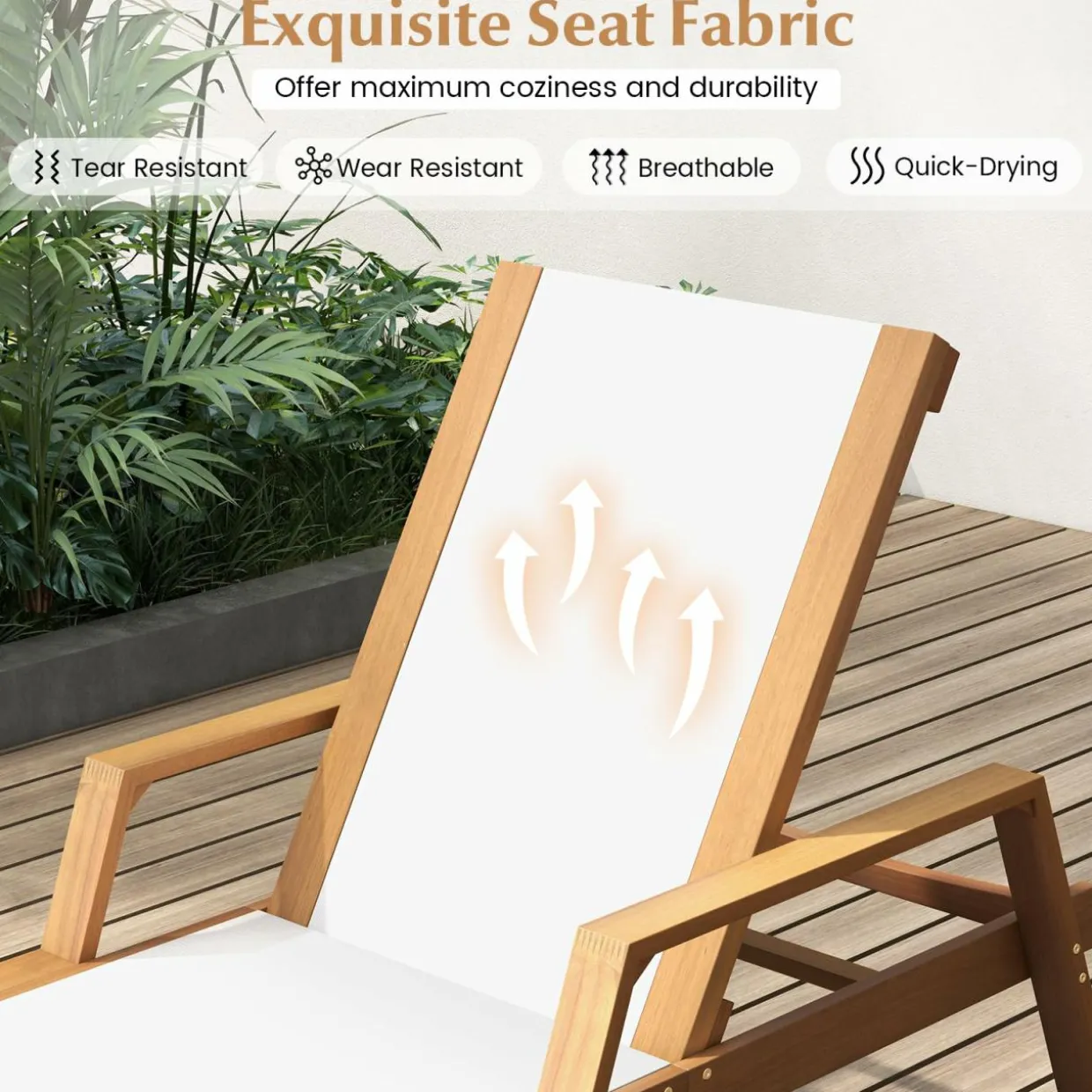 Tangkula Patio Chaise Lounge Chair, 5 Position Adjustable Acacia Wood Patio Lounger