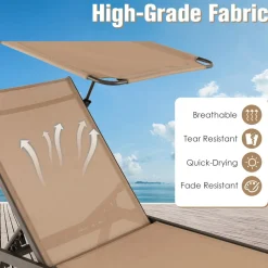 Tangkula Patio Chaise Lounge Chair, Outdoor Recliner with Adjustable Canopy & Cup Holder