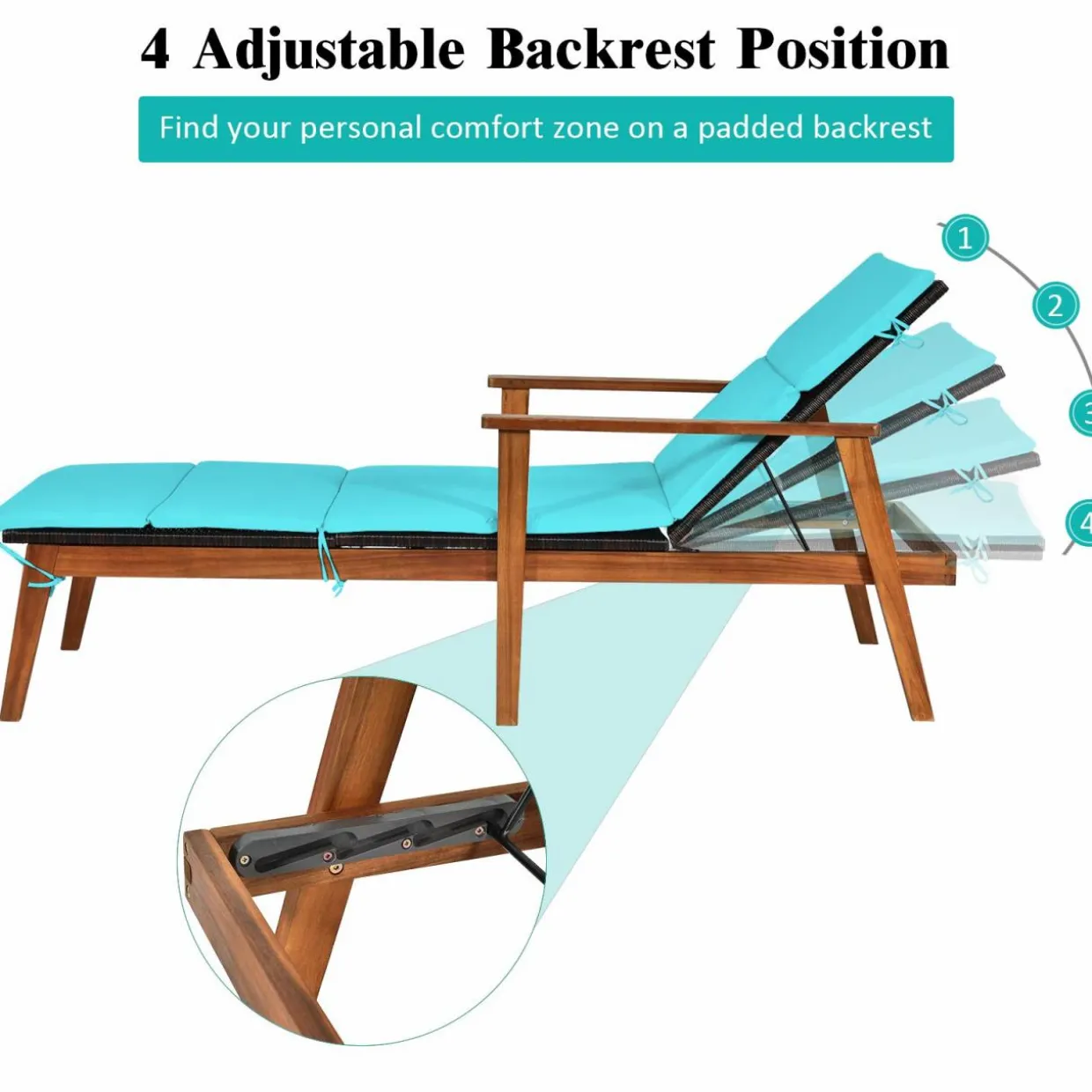Tangkula Patio Chaise Lounge Sets, Outdoor Acacia Wood Chaise Lounger Chair