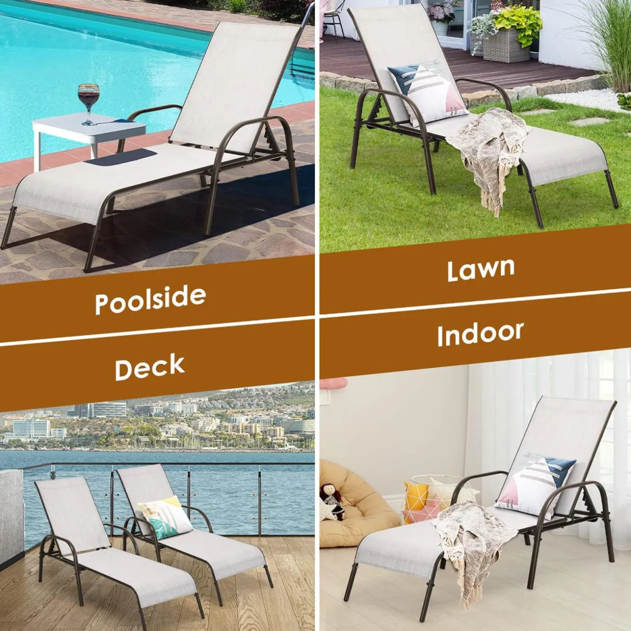 Tangkula Patio Chaise Lounge, Recliner Outdoor Lounger Chair w/Adjustable Backrest, Reclining Chair w/Heavy Duty Steel Frame