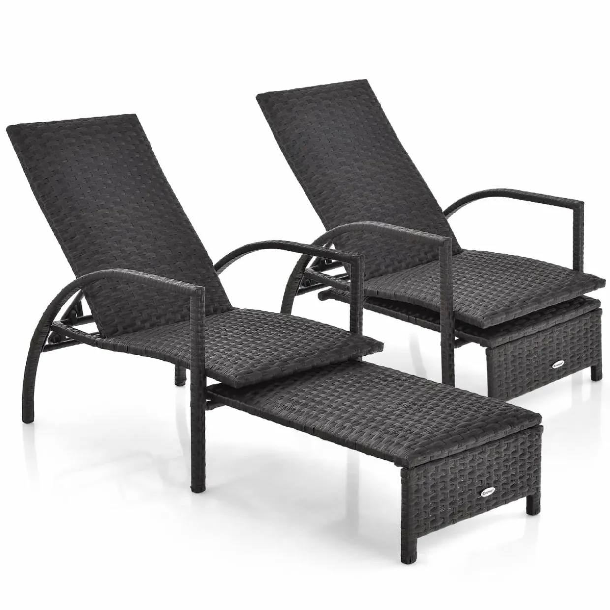 Tangkula Patio Chaise Lounge, Outdoor Rattan Lounge Chair with Retractable Ottoman