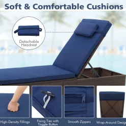 Tangkula Patio Chaise Lounge, Outdoor PE Rattan Lounge Chair w/ 6-Level Backrest