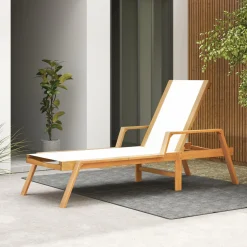 Tangkula Patio Chaise Lounge Chair, 5 Position Adjustable Acacia Wood Patio Lounger
