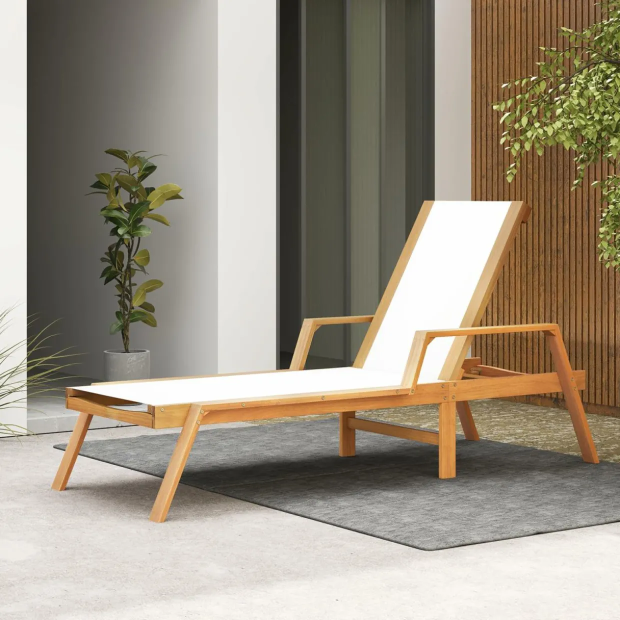 Tangkula Patio Chaise Lounge Chair, 5 Position Adjustable Acacia Wood Patio Lounger