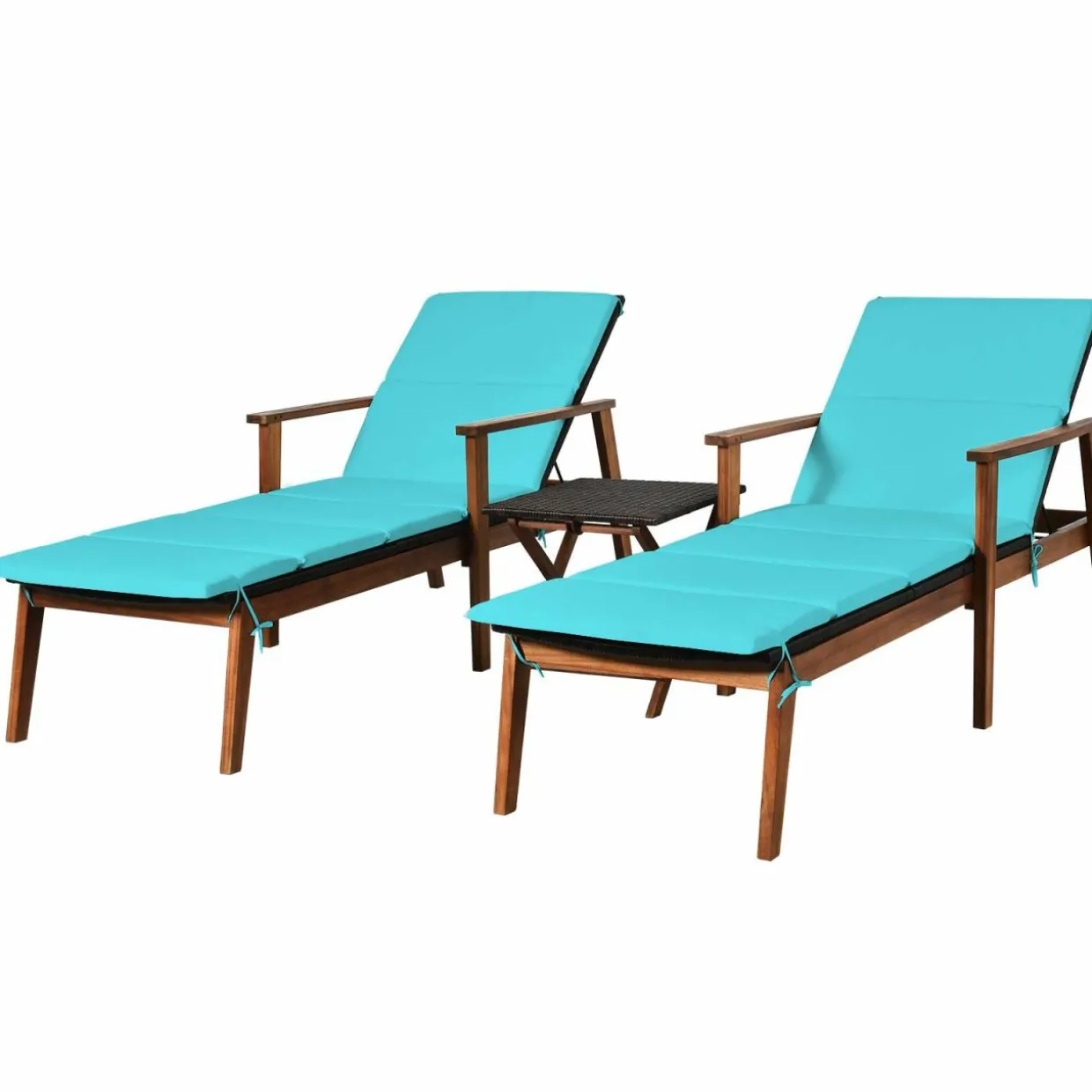 Tangkula Patio Chaise Lounge Sets, Outdoor Acacia Wood Chaise Lounger Chair