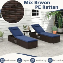Tangkula Patio Chaise Lounge, Outdoor PE Rattan Lounge Chair w/ 6-Level Backrest