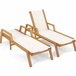 Tangkula Patio Chaise Lounge Chair, 5 Position Adjustable Acacia Wood Patio Lounger