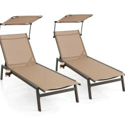 Tangkula Patio Chaise Lounge Chair, Outdoor Recliner with Adjustable Canopy & Cup Holder