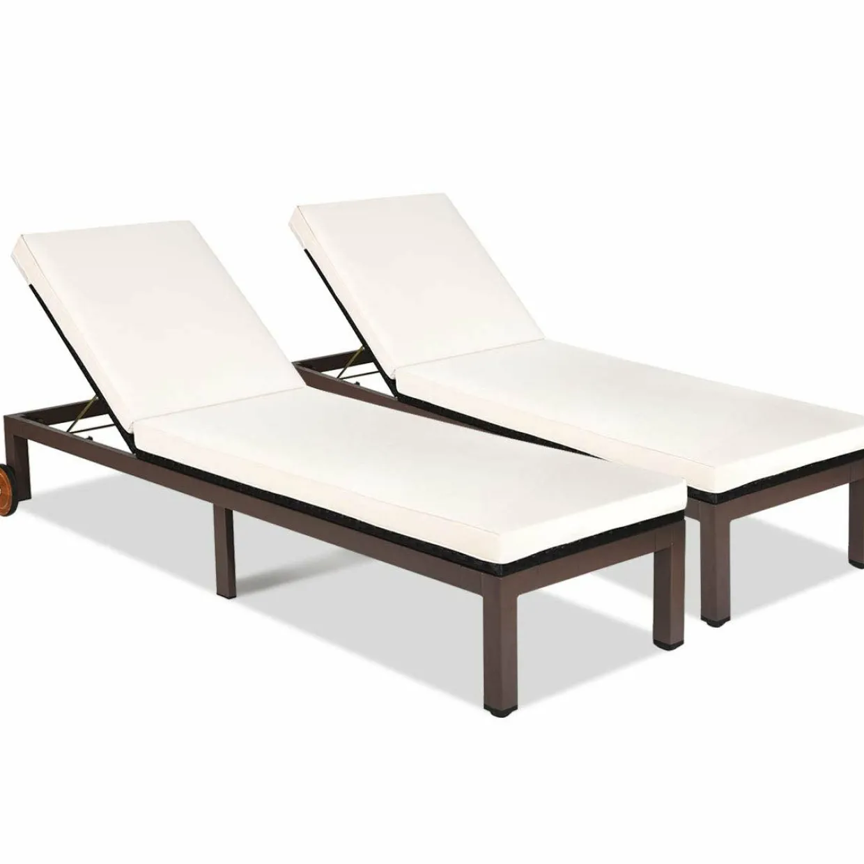Tangkula Patio Chaise Lounge Chair, Outdoor Rattan Lounger Recliner Chair with Wheels