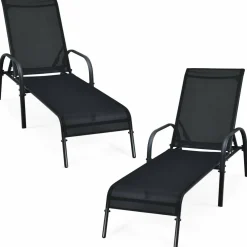 Tangkula Patio Chaise, Set of 2, Back Adjustable Weatherproof Recliner Outdoor Lounger Chair