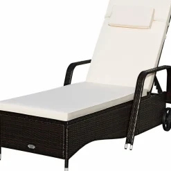 Tangkula Patio Chaise with Wheels, 6 Positions Adjustable Outdoor Lounger Chair with Steel Frame