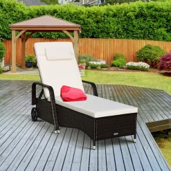 Tangkula Patio Chaise with Wheels, 6 Positions Adjustable Outdoor Lounger Chair with Steel Frame