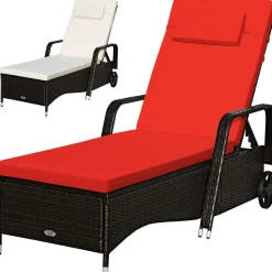 Tangkula Patio Chaise with Wheels, 6 Positions Adjustable Outdoor Lounger Chair with Steel Frame