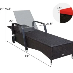 Tangkula Patio Chaise with Wheels, 6 Positions Adjustable Outdoor Lounger Chair with Steel Frame