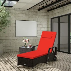 Tangkula Patio Chaise with Wheels, 6 Positions Adjustable Outdoor Lounger Chair with Steel Frame
