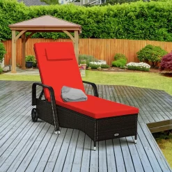 Tangkula Patio Chaise with Wheels, 6 Positions Adjustable Outdoor Lounger Chair with Steel Frame
