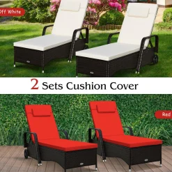 Tangkula Patio Chaise with Wheels, 6 Positions Adjustable Outdoor Lounger Chair with Steel Frame