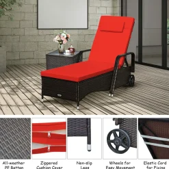 Tangkula Patio Chaise with Wheels, 6 Positions Adjustable Outdoor Lounger Chair with Steel Frame