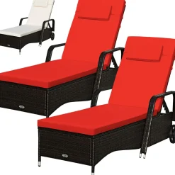 Tangkula Patio Chaise with Wheels, 6 Positions Adjustable Outdoor Lounger Chair with Steel Frame